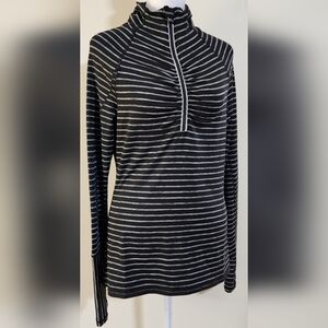 90 Degree Gray Striped Mock Neck 1/4 Zip Activewear Top Women's Size Small